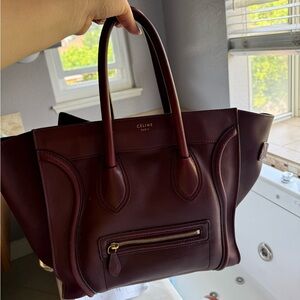 Celine Burgundy Luggage Tote Bag